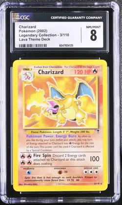 CGC 8 Charizard 2002 Legendary Collection 3/110 Non Holo Pokemon Card psa - Image 1