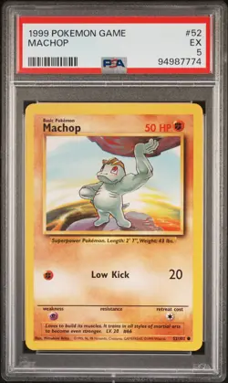 1999 POKEMON BASE SET UNLIMITED #52 MACHOP PSA 5 - Image 1