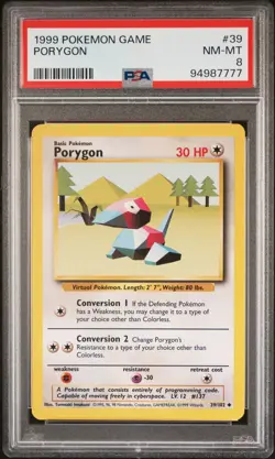 1999 POKEMON BASE SET UNLIMITED #39 PORYGON PSA 8 - Image 1