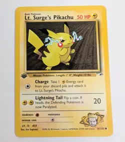 1st Edition Lt. Surge’s Pikachu 81/132 Gym Heroes NM+ Mint Pokemon card - Image 1