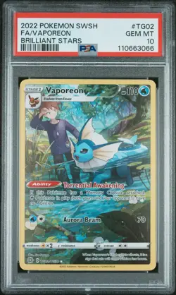 2022 POKEMON SWORD & SHIELD BRILLIANT STARS #TG02 FULL ART/VAPOREON PSA 10 - Image 1