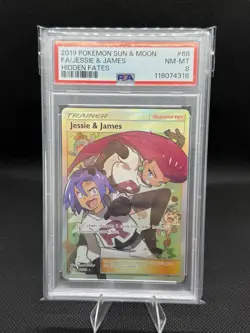 2019 Pokemon Sun & Moon Hidden Fates Jessie & James Full Art #68 PSA 8 - Image 1