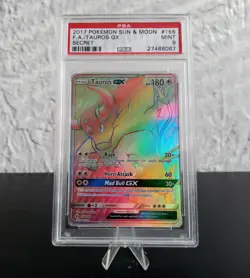 Tauros GX PSA Mint 9 Rainbow Secret Rare Full Art Pokemon Sun & Moon 156/149 - Image 1