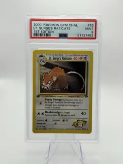 2000 Pokemon Gym Challenge 1st Edition Lt. Surge's Raticate 53/132 PSA 9 Mint - Image 1