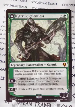 GARRUK RELENTLESS // VEIL-CURSED mtg DAMAGED Innistrad Remastered Mythic - Image 1