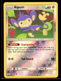 2019 Sun & Moon - Cosmic Eclipse Aipom #169 Reverse Holo Pokemon Card - Image 1