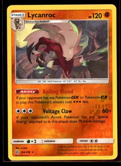 2019 Sun & Moon - Cosmic Eclipse Lycanroc #124 Reverse Holo Pokemon Card - Image 1