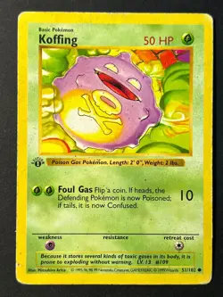 Koffing 51/102 1st Edition Shadowless Base Set - Pokemon Card HP - Image 1