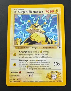 Lt. Surge's Electabuzz 6/132 Holo Gym Heroes Pokemon Card TCG - Image 1