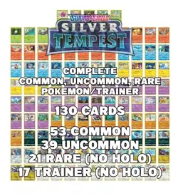 Pokemon Silver Tempest Complete Common, Uncommon & Rare Non Holo 130 Card Set - Image 1