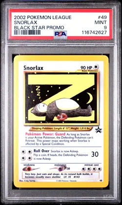 2002 POKEMON LEAGUE PROMO BLACK STAR #49 SNORLAX PSA 9 - Image 1