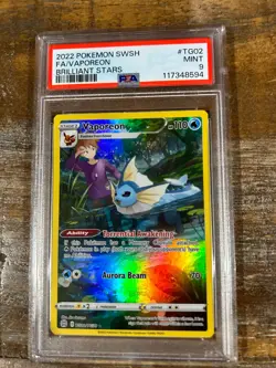 Pokemon 2022 Brilliant Stars Full Art VAPOREON #TG02 PSA 9 Mint RARE 3 - Image 1