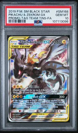 2019 POKEMON SM BLACK STAR PROMO #SM168 FULL ART/PIKACHU & ZEKROM GX PSA 10 - Image 1