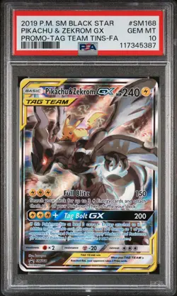2019 POKEMON SM BLACK STAR PROMO #SM168 FULL ART/PIKACHU & ZEKROM GX PSA 10 - Image 1