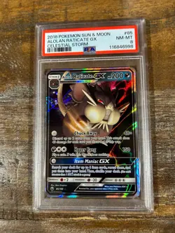 POKEMON 2018 Celestial Storm ALOLAN RATICATE GX #85 PSA 8 RARE - Image 1