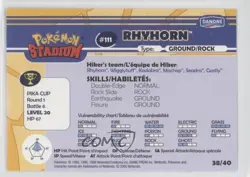 Rhyhorn Danone Pokemon Stadium Tips #38 2000 d8k - Image 2