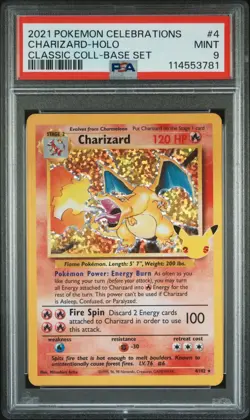 PSA 9 Charizard 4/102 Celebrations Classic Collection Holo Graded Pokemon Card - Image 1