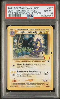 2021 POKEMON SWSH BLACK STAR PROMO #137 LIGHT TOXTRICITY-HOLO CELEBRATIONS PSA 8 - Image 1