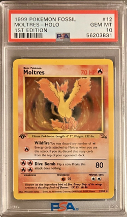1999 Pokemon Fossil 1st Edition Moltres Holo #12 PSA 10 - Image 1