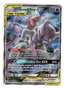 Pokemon TCG Mewtwo and Mew GX Sun & Moon Holo Promo Card #SM191 HP DMG - Image 1