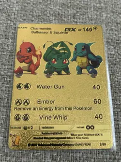 Charmander, Bulbasaur & Squirtle GX Gold Foil Fan Art Pokemon Textured 3/99 - Image 1