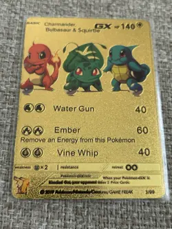 Charmander, Bulbasaur & Squirtle GX Gold Foil Fan Art Pokemon Textured 3/99 - Image 2
