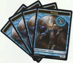 ✪ 4 MAGIC The Gathering WIZARD Blue Creature Tokens MTG PLAYSET WAR/EN 2019 - Image 1
