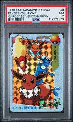 1998 POKEMON JPN BANDAI CARDDASS VENDING #8 EEVEE EVOLUTIONS-PRISM PSA 7 - Image 1