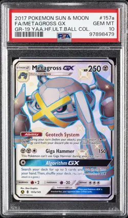 2017 POKEMON SUN & MOON GUARDIANS RISING #157A FULL ART/METAGROSS GX PSA 10 - Image 1
