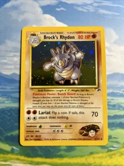 Brock's Rhydon WITH SWIRL! Holo 2/132 Gym Heroes Pokemon WOTC 2000 Unlimited MP - Image 1