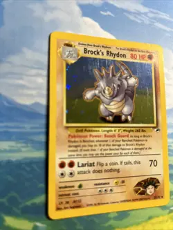 Brock's Rhydon WITH SWIRL! Holo 2/132 Gym Heroes Pokemon WOTC 2000 Unlimited MP - Image 2