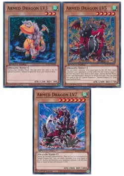Yugioh - Armed Dragon LV3 LV5 LV7 3 Cards Set 1st NM - Plus Free Holo Card - Image 1