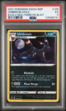 2021 POKEMON SWSH BLACK STAR PROMO #129 UMBREON-HOLO PSA 5 - Image 1