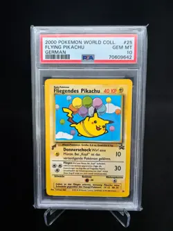 2000 Pokemon GERMAN World Collection Promo Flying Flying Pikachu 25 PSA 10 - Image 1