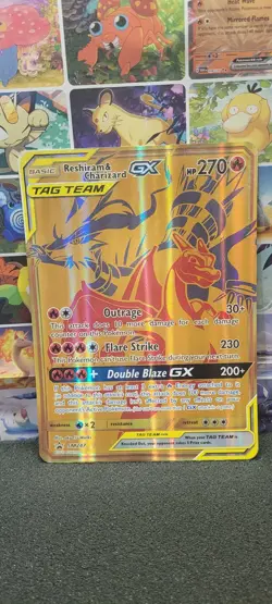 Pokemon Black Star Promo "Reshiram & Charizard GX" SM247 / JUMBO CARD / LP B - Image 1