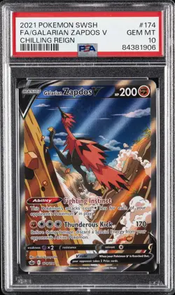 2021 POKEMON SWORD & SHIELD CHILLING REIGN FULL ART/GALARIAN ZAPDOS V PSA 10 - Image 1