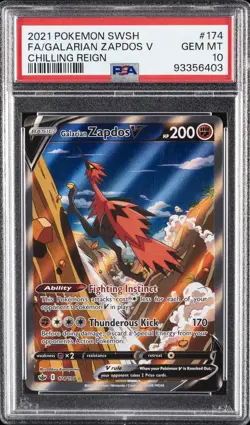 2021 POKEMON SWORD & SHIELD CHILLING REIGN FULL ART/GALARIAN ZAPDOS V PSA 10 - Image 1