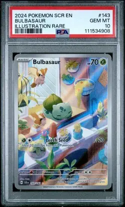 2024 POKEMON SCR EN-STELLAR CROWN ILLUSTRATION RARE #143 BULBASAUR PSA 10 - Image 1