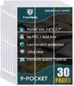 540 Pockets Trading Card Sleeves, Premium 30 Sheets, Clear Transparent - Image 1