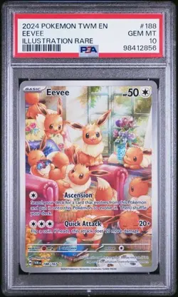 2024 POKEMON TWM EN-TWILIGHT MASQUERADE ILLUSTRATION RARE #188 EEVEE PSA 10 - Image 1