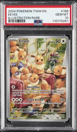 2024 POKEMON TWM EN-TWILIGHT MASQUERADE ILLUSTRATION RARE #188 EEVEE PSA 10 - Image 1