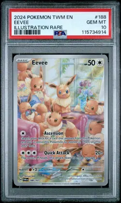 2024 POKEMON TWM EN-TWILIGHT MASQUERADE ILLUSTRATION RARE #188 EEVEE PSA 10 - Image 1