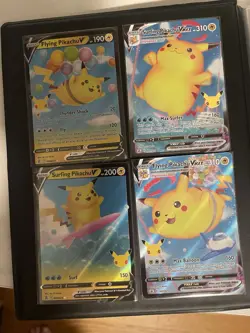 Surfing Pikachu & Flying Pikachu V & Vmax 4 Card Set Pokemon TCG Celebrations NM - Image 1