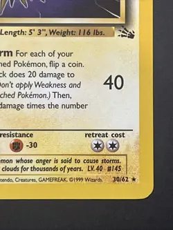 Zapdos 30/62 Non Holo Fossil Set Rare Pokemon WOTC NM - Image 5