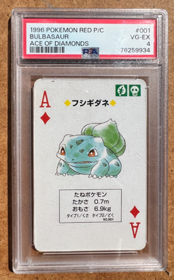 1996 Pokemon Red Playing Cards Bulbasaur Ace of Diamonds PSA 4 - Image 1