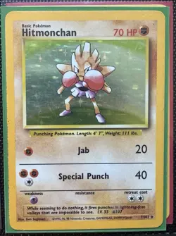 Pokemon Hitmonchan 7/62 Unlimited Holo RARE LP/MP 1999 Base Set 7/102 TCG WOTC - Image 1