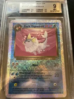 2002 POKEMON LEGENDARY COLLECTION #9 DARK VAPOREON-REVERSE FOIL BGS 9 - Image 1