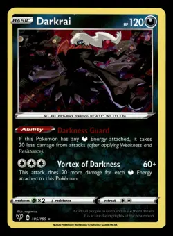 Darkrai 105/189 Cosmos Holo Rare Darkness Ablaze Pokemon Card - Image 1