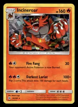 Incineroar 26/149 Cracked Ice Holo Rare Sun & Moon Pokemon Card - Image 1