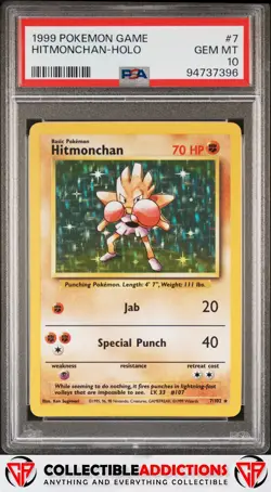 1999 Pokemon Game #7 Hitmonchan Holo PSA 10 Gem Mint - Image 1